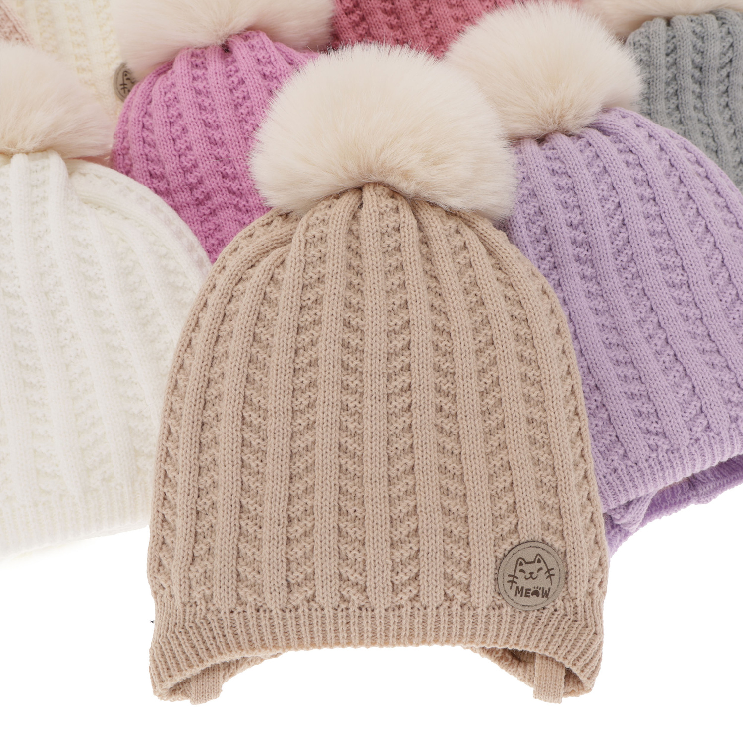 Meisjes winter set, kremowy, Met garen pompon, Kenta