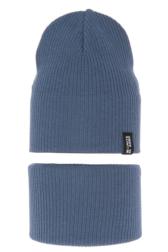 Jongens herfst/lente set muts en buissjaal, puuvillalla, blauw, Tunis