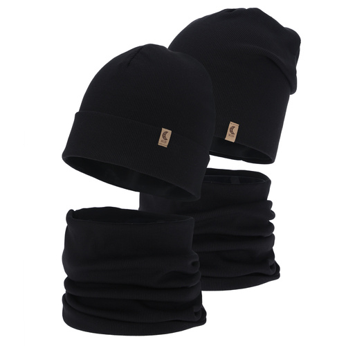 Tyttöjen syys/kevät setti: pipo ja putkihuivi, musta, puuvillalla, Bravura