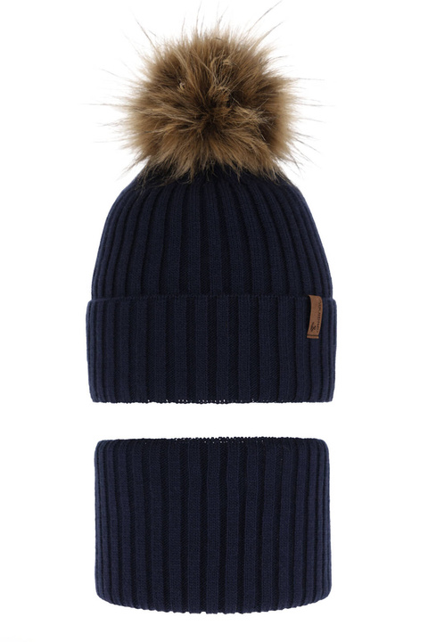 Jongens winter set, blauw, met garen pompon, Onyks