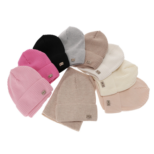 Meisjes herfst/lente set muts en buissjaal, roze, 100% Merino Wol, Itra