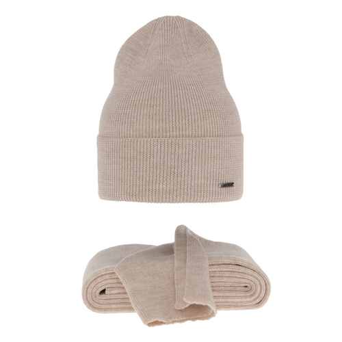 Dames winter set muts en sjaal, beige, 100% Merino Wol, Melpomena