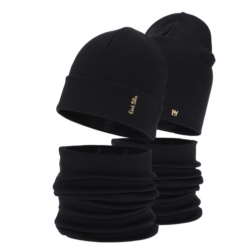 Tyttöjen syys/kevät setti: pipo ja putkihuivi, musta, puuvillasta, Carina