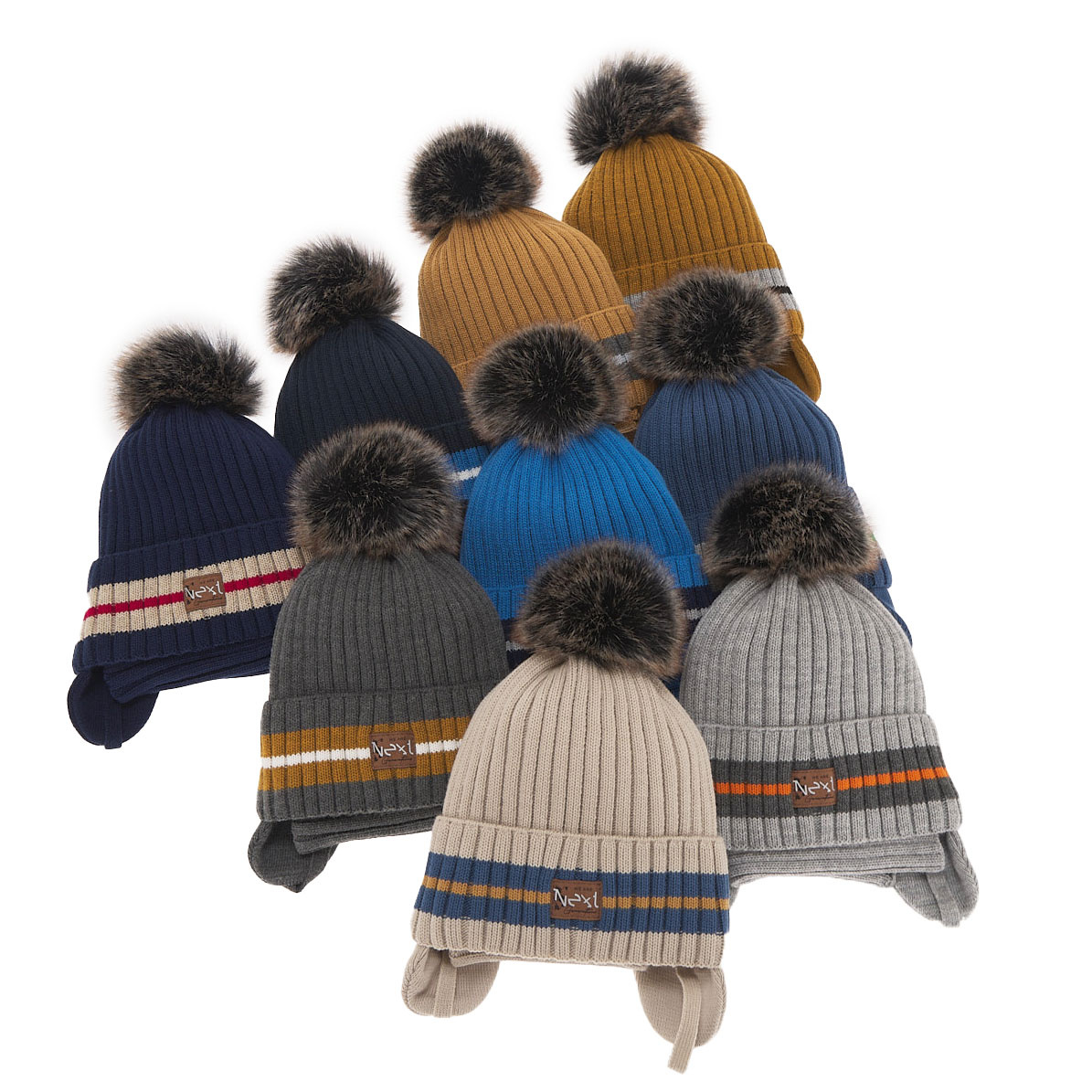 Jongens winter set muts en buissjaal, blauw, met garen pompon, Echo