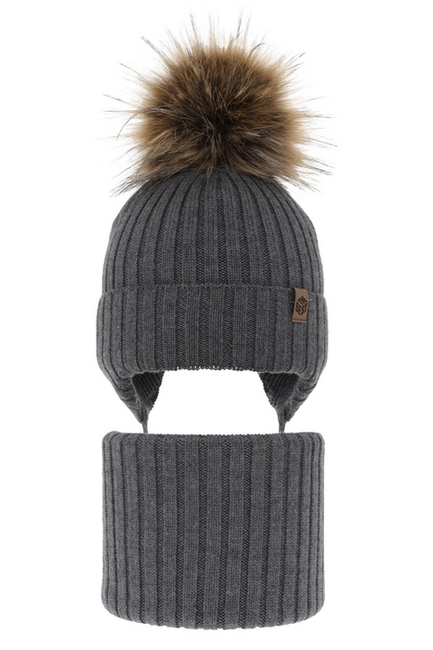 Jongens winter set, grijs, met bindkoorden, 100% Merino Wol, Juno