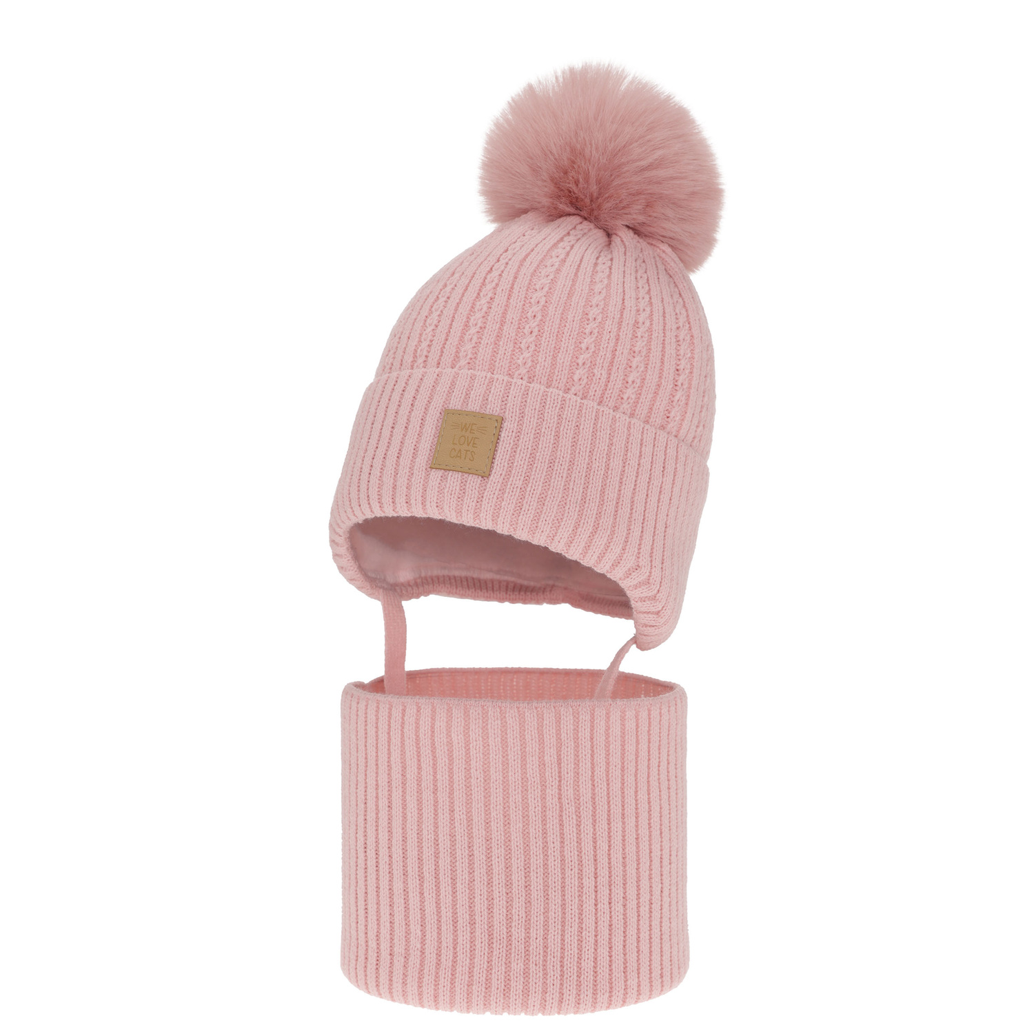 Meisjes winter set, roze, met garen pompon, Betty