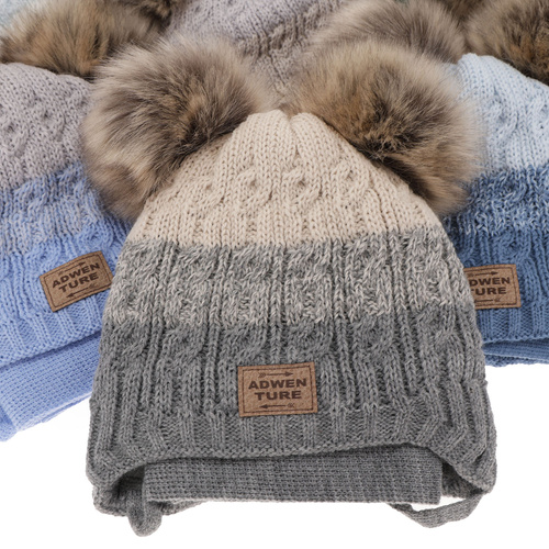 Jongens winter set, grijs, met twee pompons, Platon