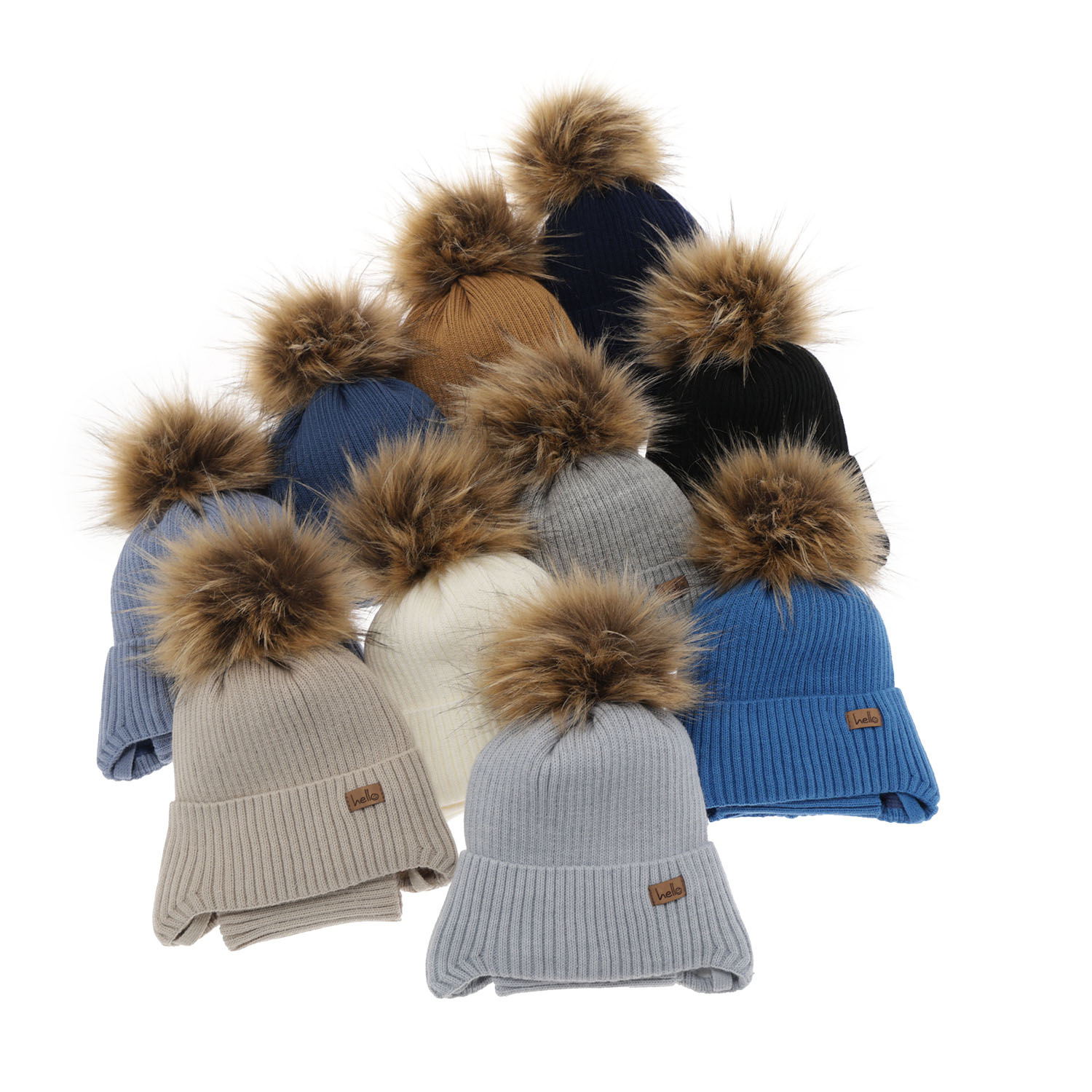 Jongens winter set, donkerblauw, met garen pompon, Bergo