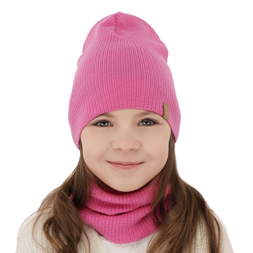 Meisjes herfst/lente set muts en buissjaal, wit, 100% Merino Wol, Ricona