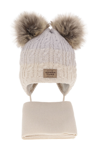 Jongens winter set, beige, met twee pompons, Platon