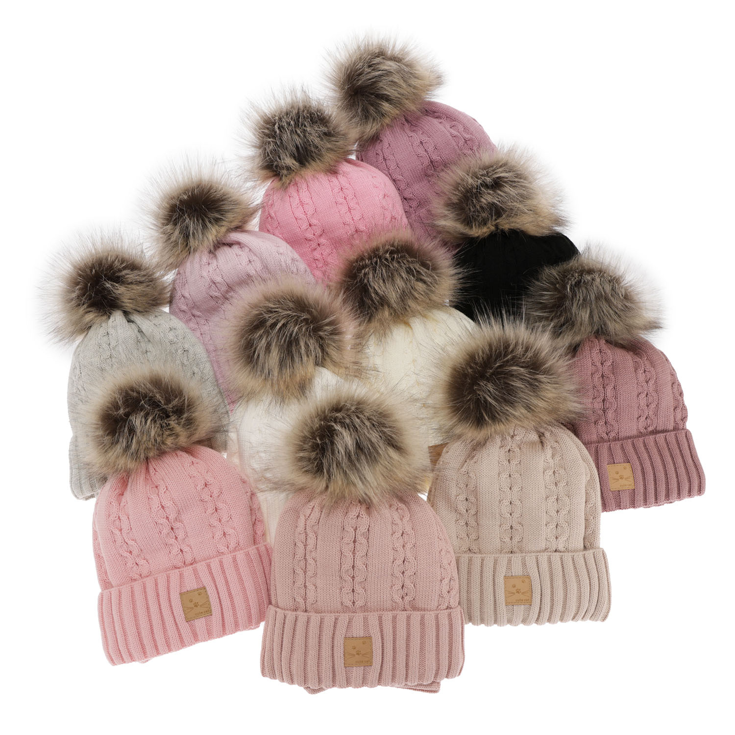 Meisjes winter set muts en buissjaal, paars, met garen pompon, Alexia