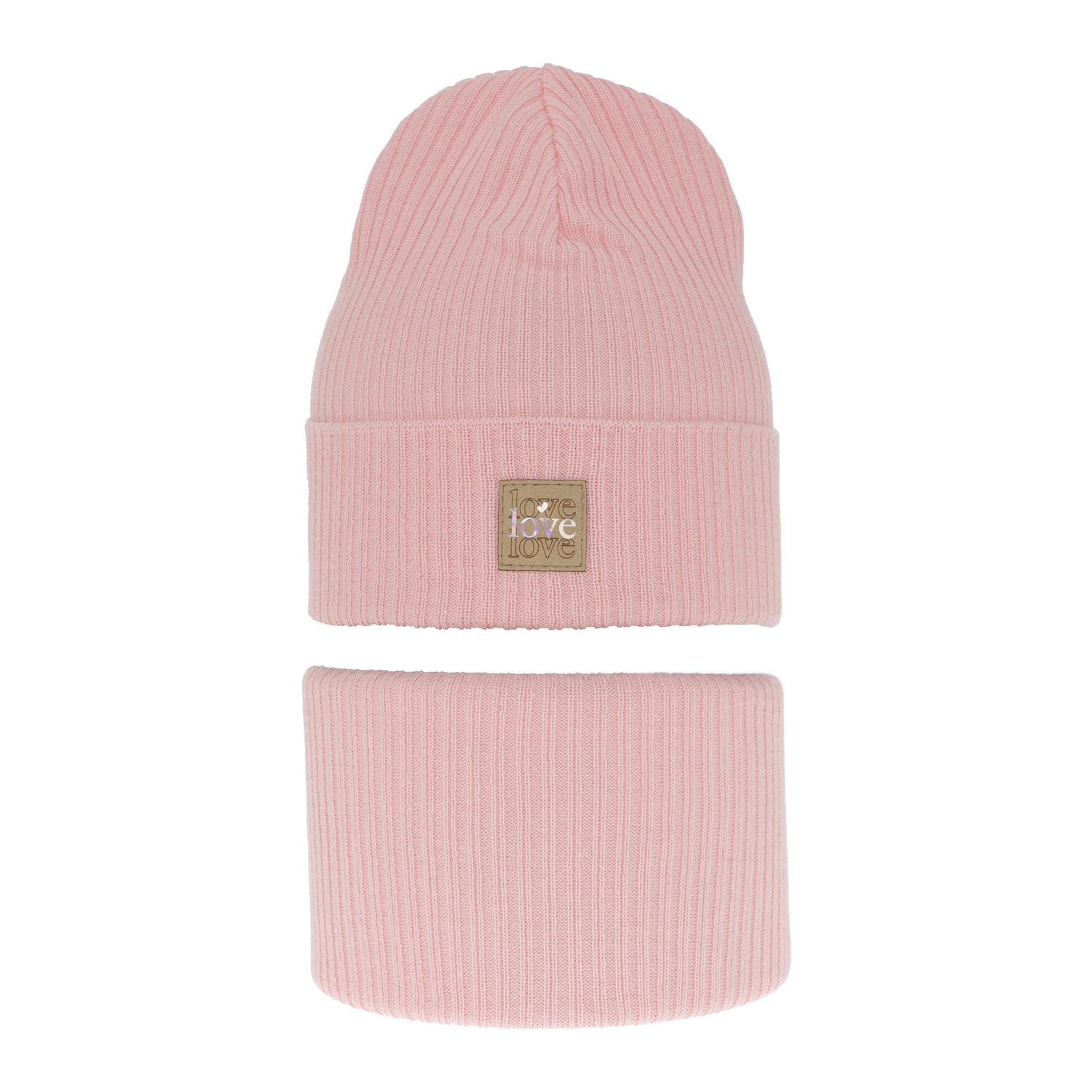 Meisjes herfst/lente set muts en buissjaal, puuvillalla, roze, Furora