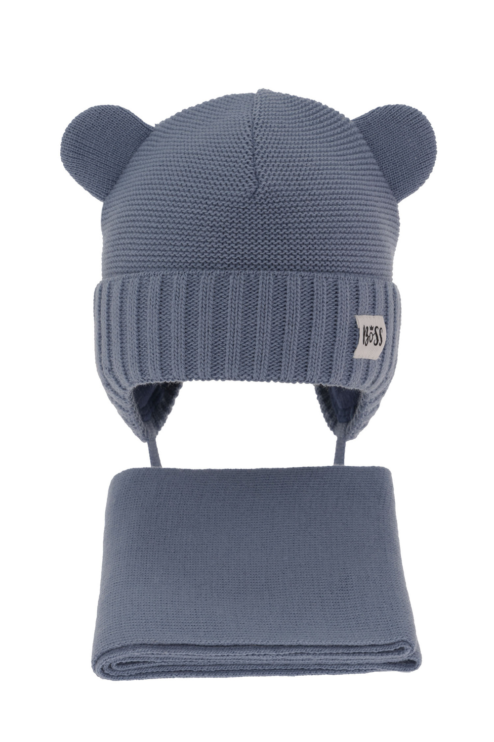 Jongens winter set muts en sjaal, blauw, met bindkoorden, Luciano