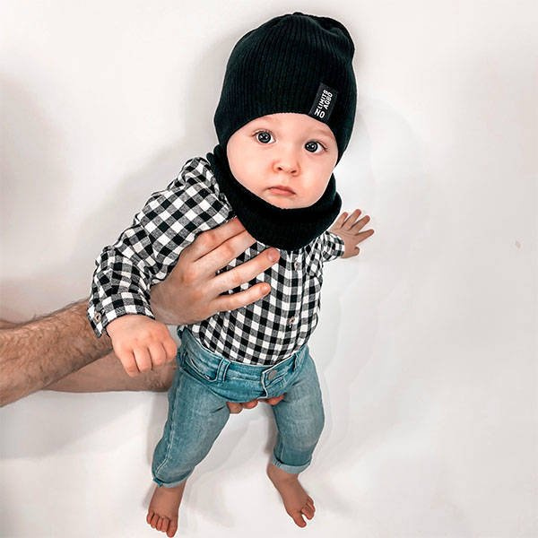 Jongens herfst/lente set muts en buissjaal, puuvillalla, zwart, Tunis