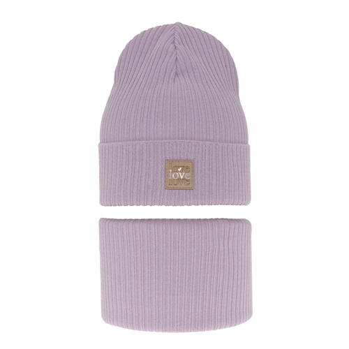 Meisjes herfst/lente set muts en buissjaal, puuvillalla, paars, Furora