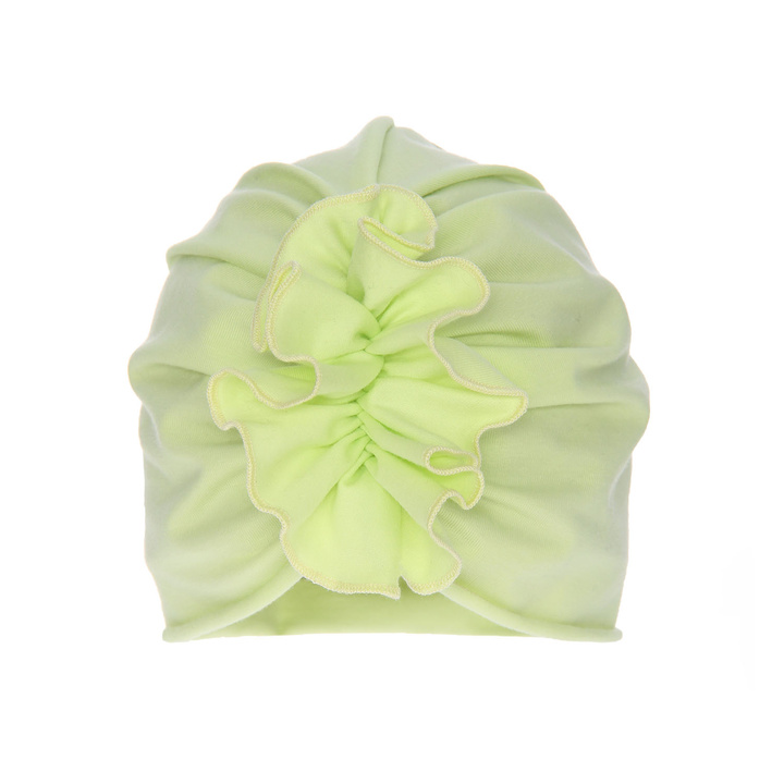 Meisjes herfst/lente muts, limoen, katoenen, met decoratieve plooien, Werka