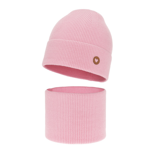 Meisjes herfst/lente set muts en buissjaal, roze, 100% Merino Wol, Brook