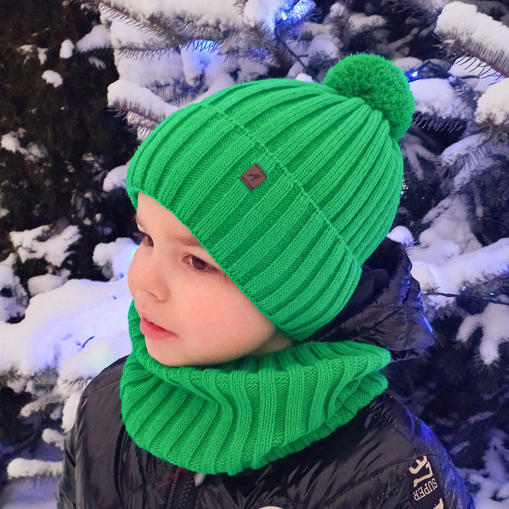Jongens winter set, groen, met garen pompon, Wiliam