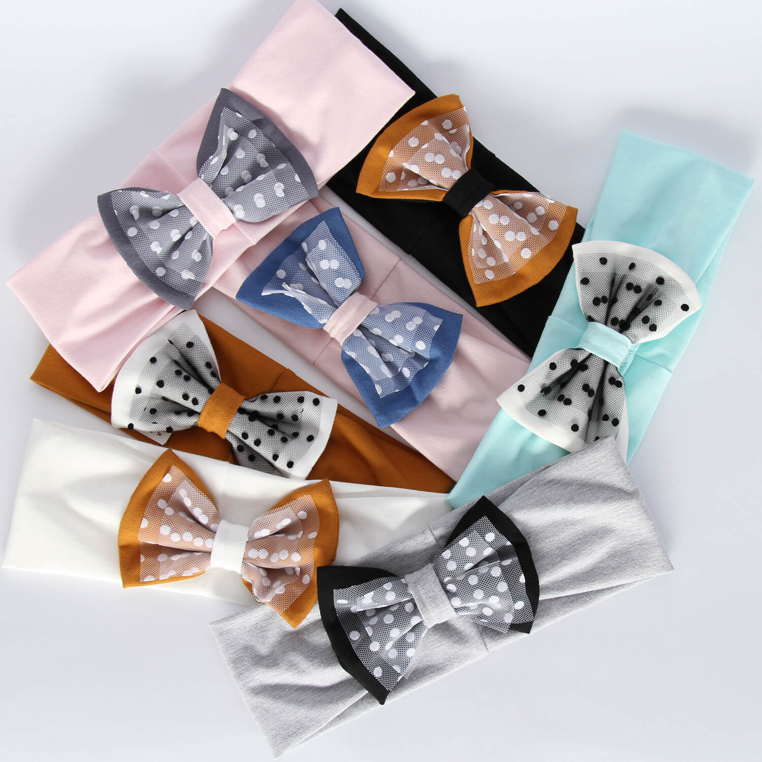 Meisjes herfst/lente hoofdband, mint, katoen, met strik, Celinka