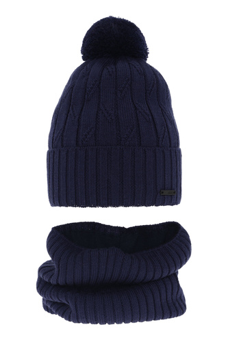 Jongens winter set, blauw, met garen pompon, met merinowol, Talar