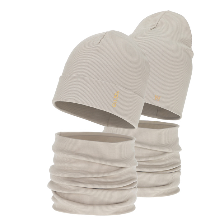 Tyttöjen syys/kevät setti: pipo ja putkihuivi, beige, puuvillaa, Carina