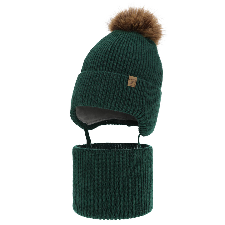 Jongens winter set, groen, met garen pompon, Zico