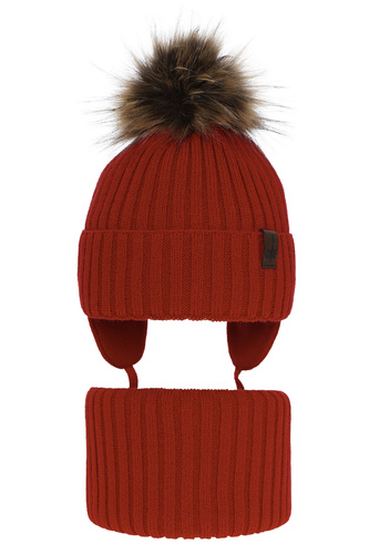 Jongens winter set, rood, met garen pompon, Puzel