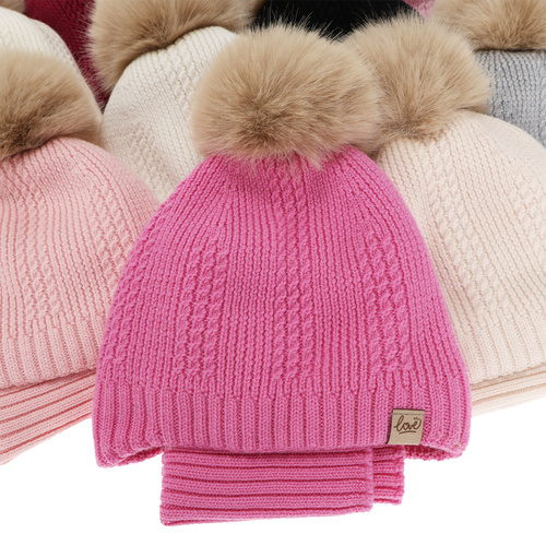 Tyttöjen talvisetti (pipo ja putkihuivi), kermanvärinen, 100% Merinovilla, villafleeceillä vuorattu, nauhoilla, Danielle