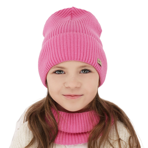 Meisjes herfst/lente set muts en buissjaal, grijs, 100% merino wol, Itra