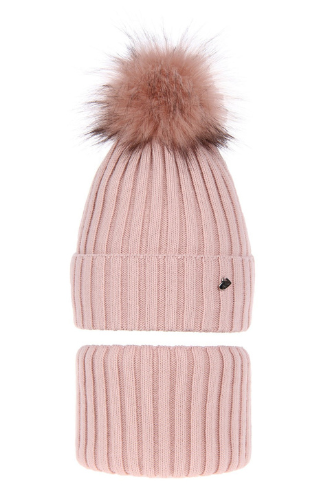 Meisjes winter set, roze, met garen pompon, Wilma