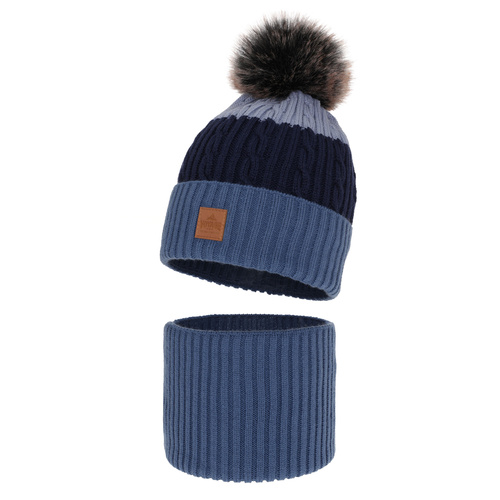 Jongens winter set muts en sjaal, blauw, met garen pompon, Luxor
