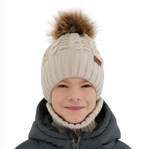Jongens winter set, lichtgrijs, met garen pompon, Cent