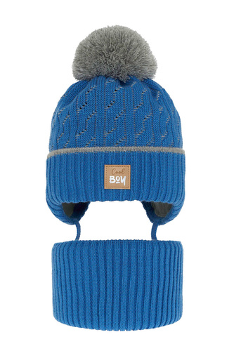 Jongens winter set, blauw, met garen pompon, met bindkoorden, Pikolo