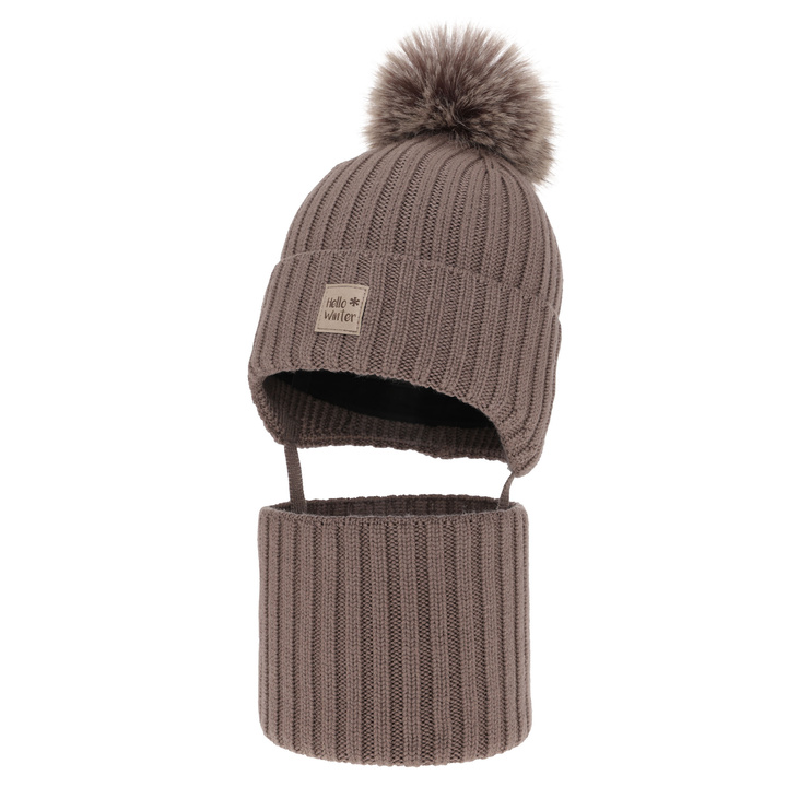 Jongens winter set, bruin, 100% Merino Wol, gevoerd met wol fleece, Morti