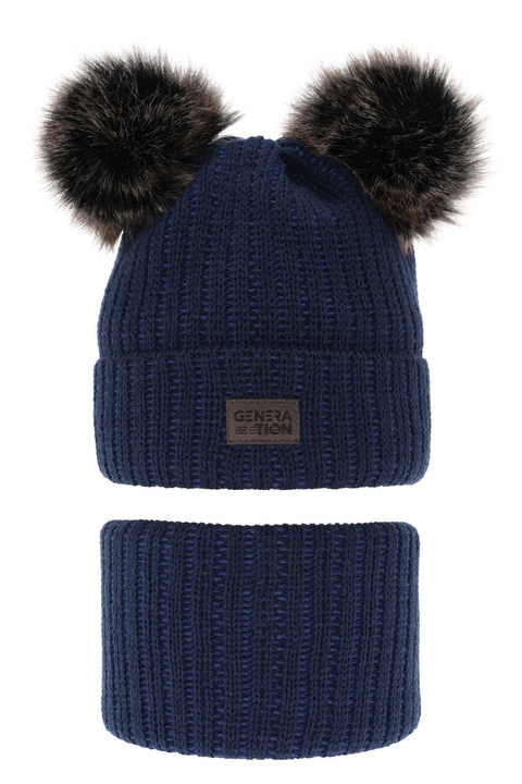 Jongens winter set, blauw, met twee pompons, Tokio