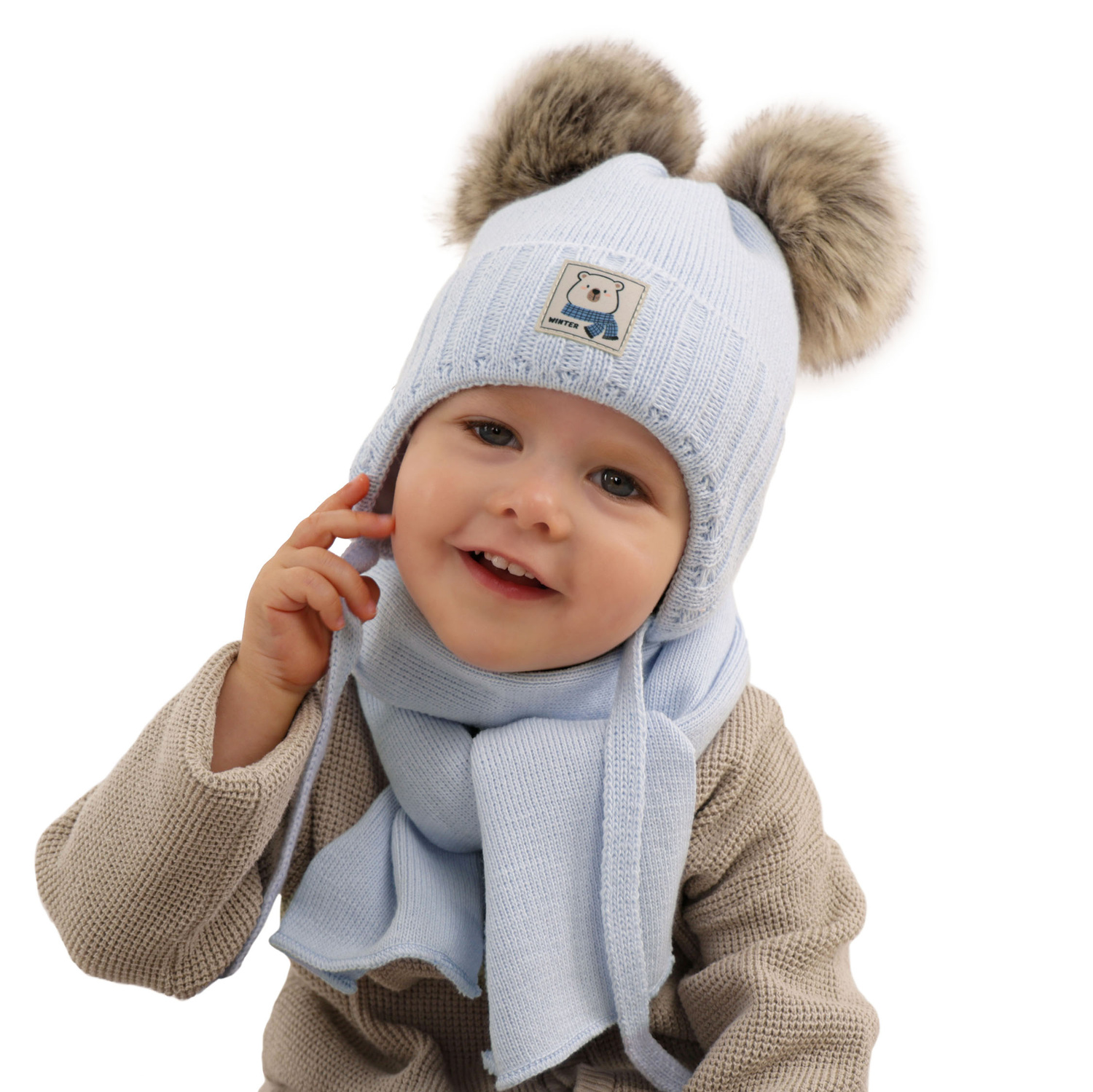 Jongens winter set, camel, met twee pompons, Jewel