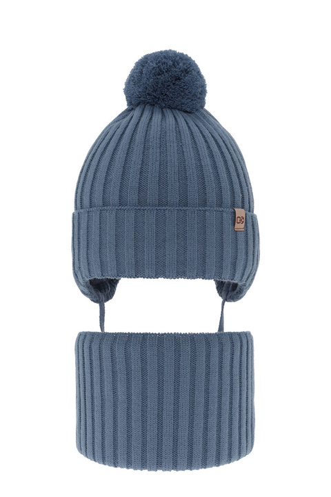 Jongens winter set, blauw, met garen pompon, Carlo