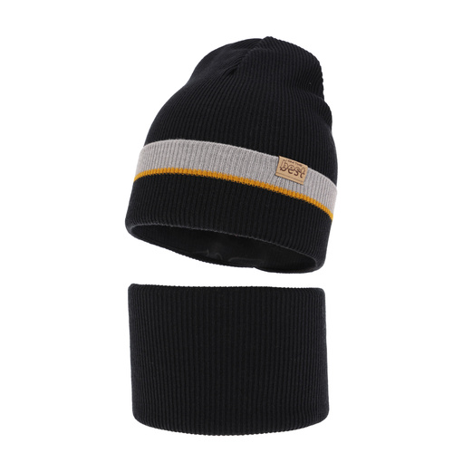 Jongens herfst/lente set muts en buissjaal, puuvillalla, zwart, Antonio