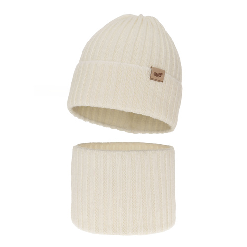 Meisjes winter set muts en buissjaal, creme, met merinowol, Karmina