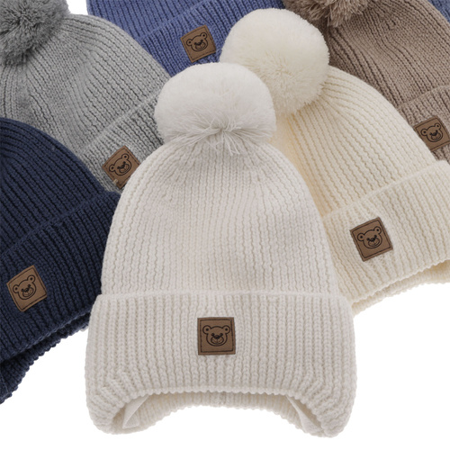 Jongens wintermuts, blauw, 100% Merino Wol, gevoerd met wolvilt, met bindkoorden, Tacco