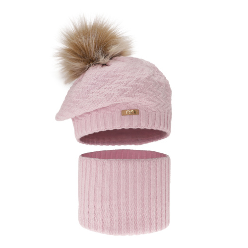 Meisjes winter set muts en buissjaal, paars, met garen pompon, Atene