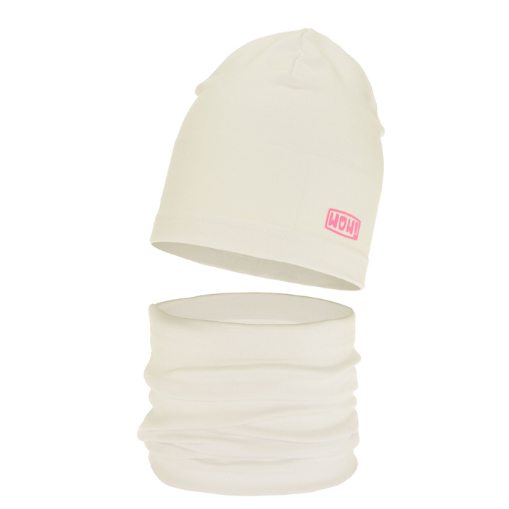 Meisjes herfst/lente set muts en buissjaal, kremi, katoen, Friza