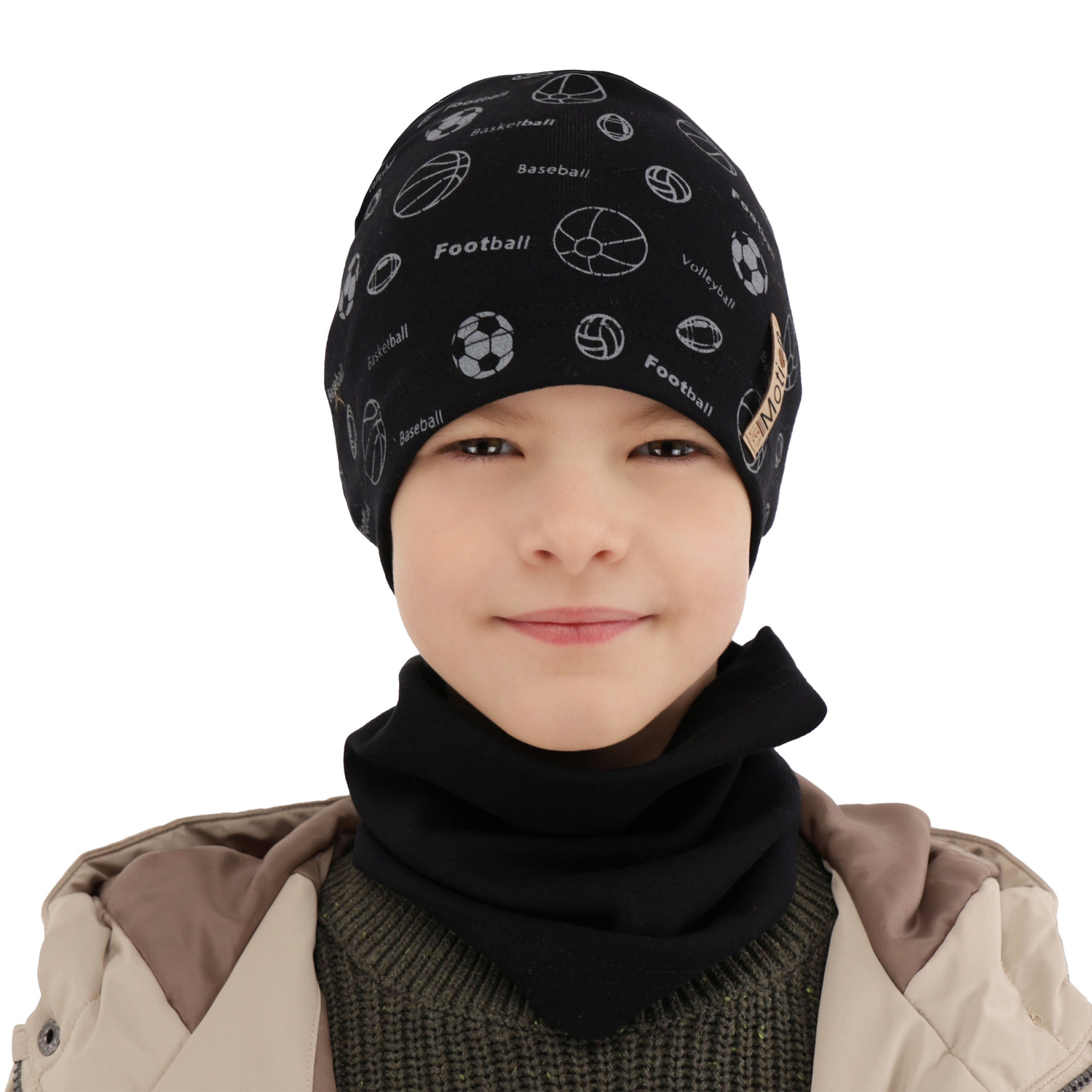 Jongens herfst/lente set muts en buissjaal, bruin, katoenen, Paolo