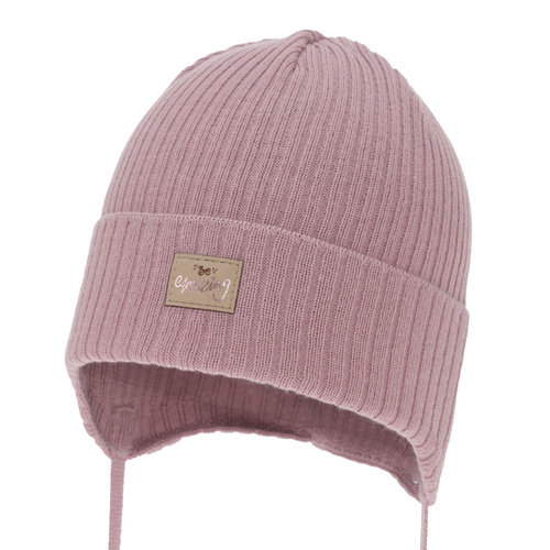 Tyttöjen syys/kevät pipo, vaaleanpunainen, nauhoilla, puuvillalla, Tindra