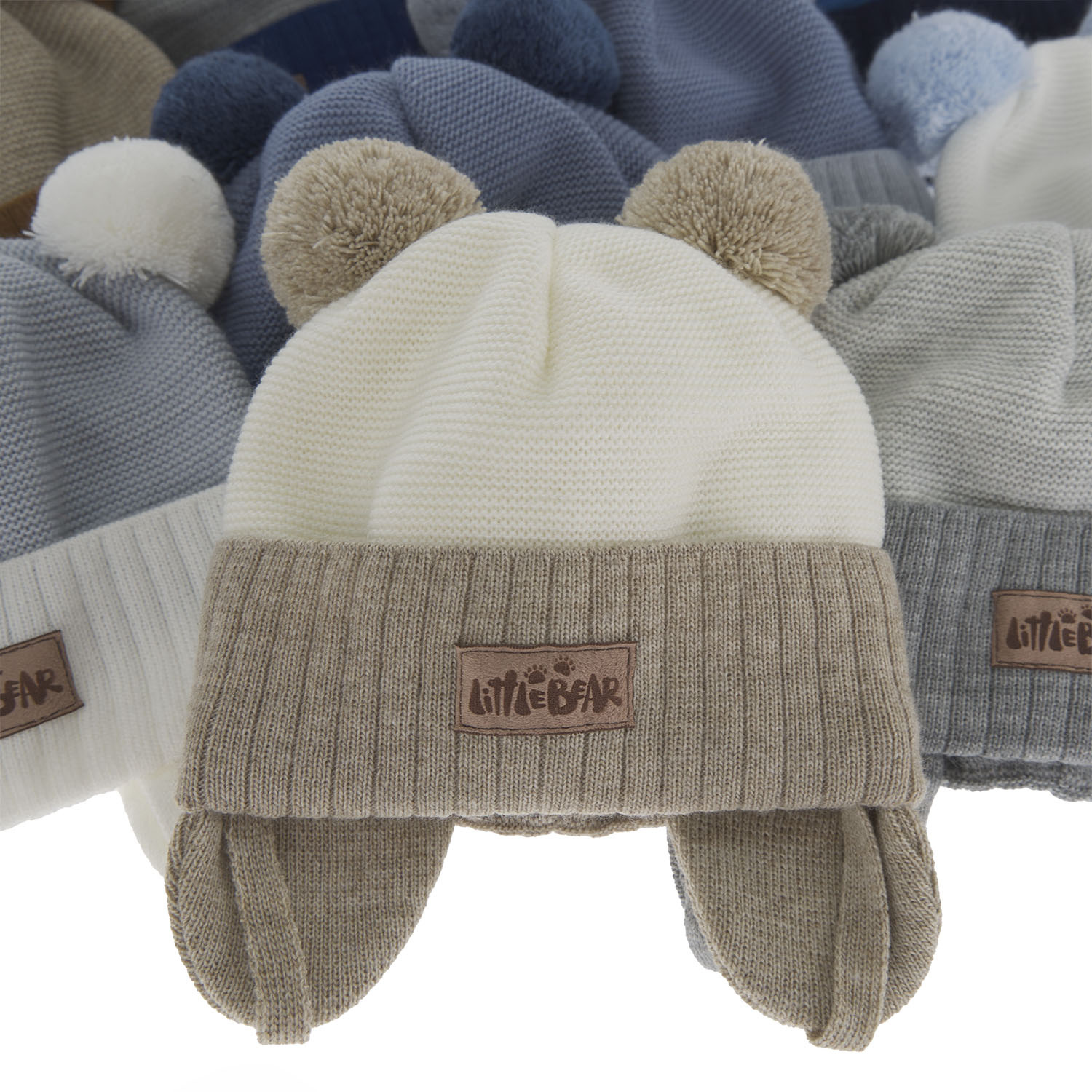 Jongens herfst/lente muts, grijs, met twee pompons garen, met bindkoorden, Gigant