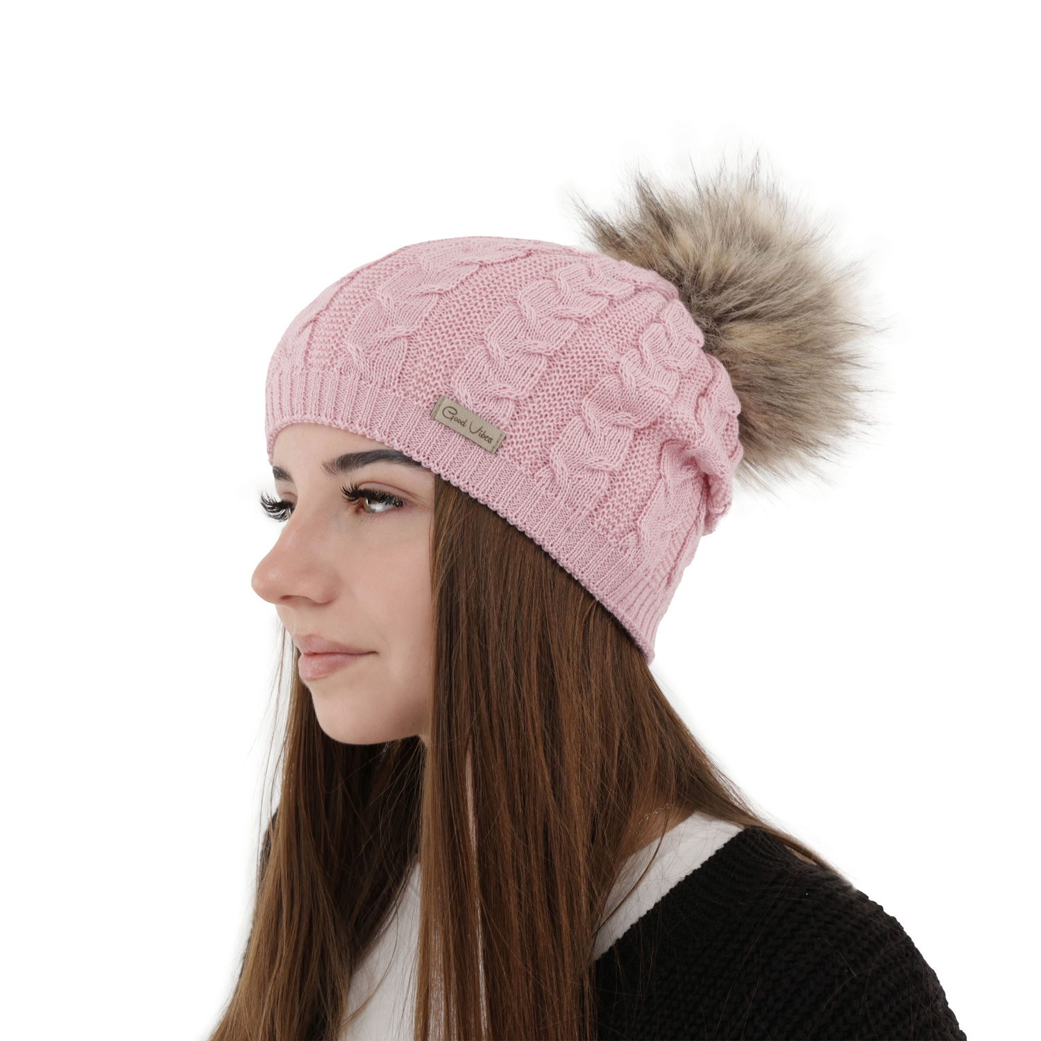Dames wintermuts, roze, met merinowol, Bafi