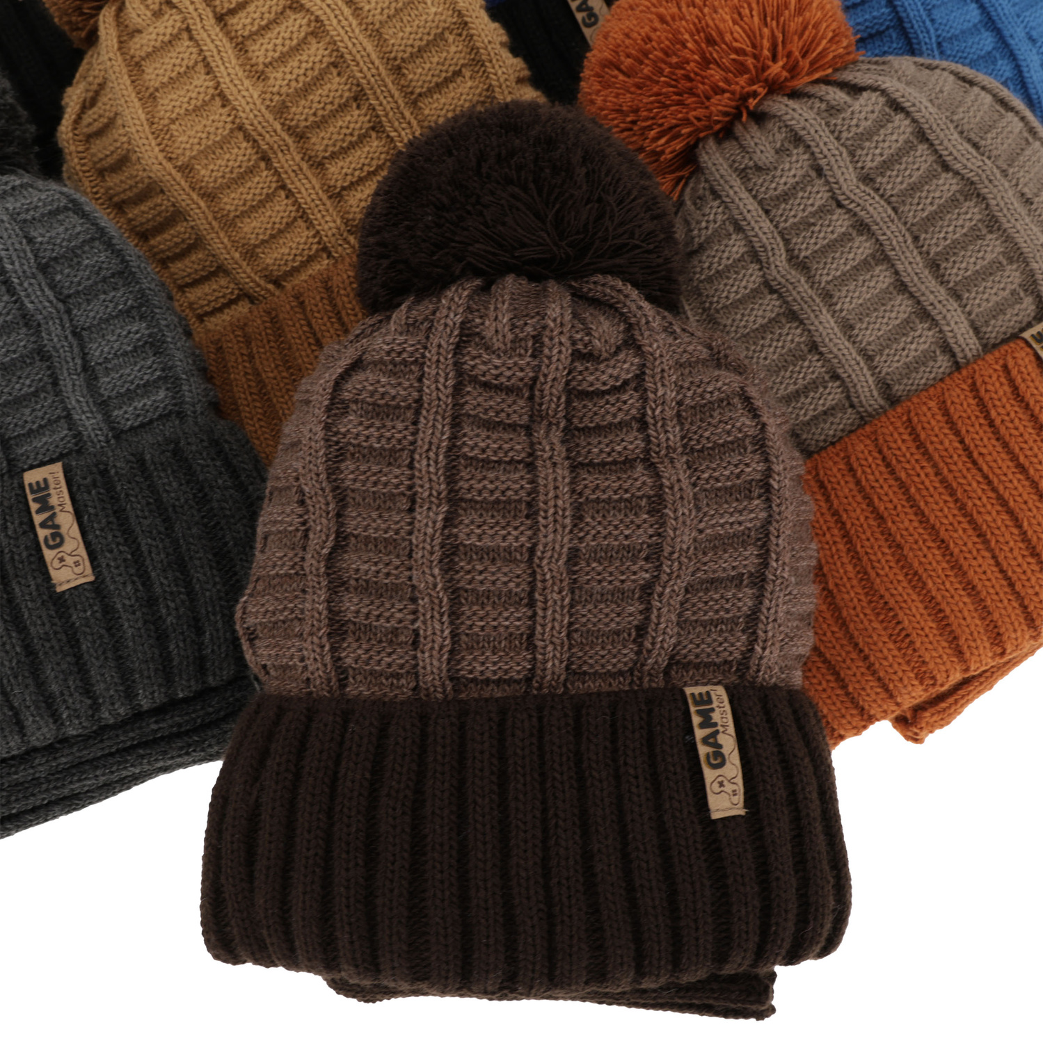 Jongens winter set, zwart, met garen pompon, Leo