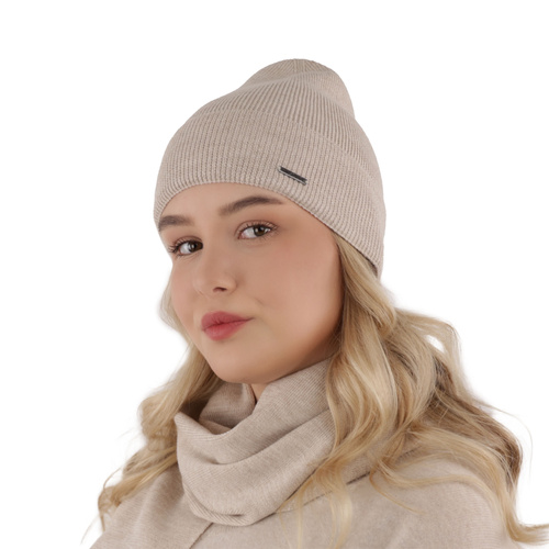 Dames winter set muts en sjaal, kremowy, 100% Merino Wol, Melpomena