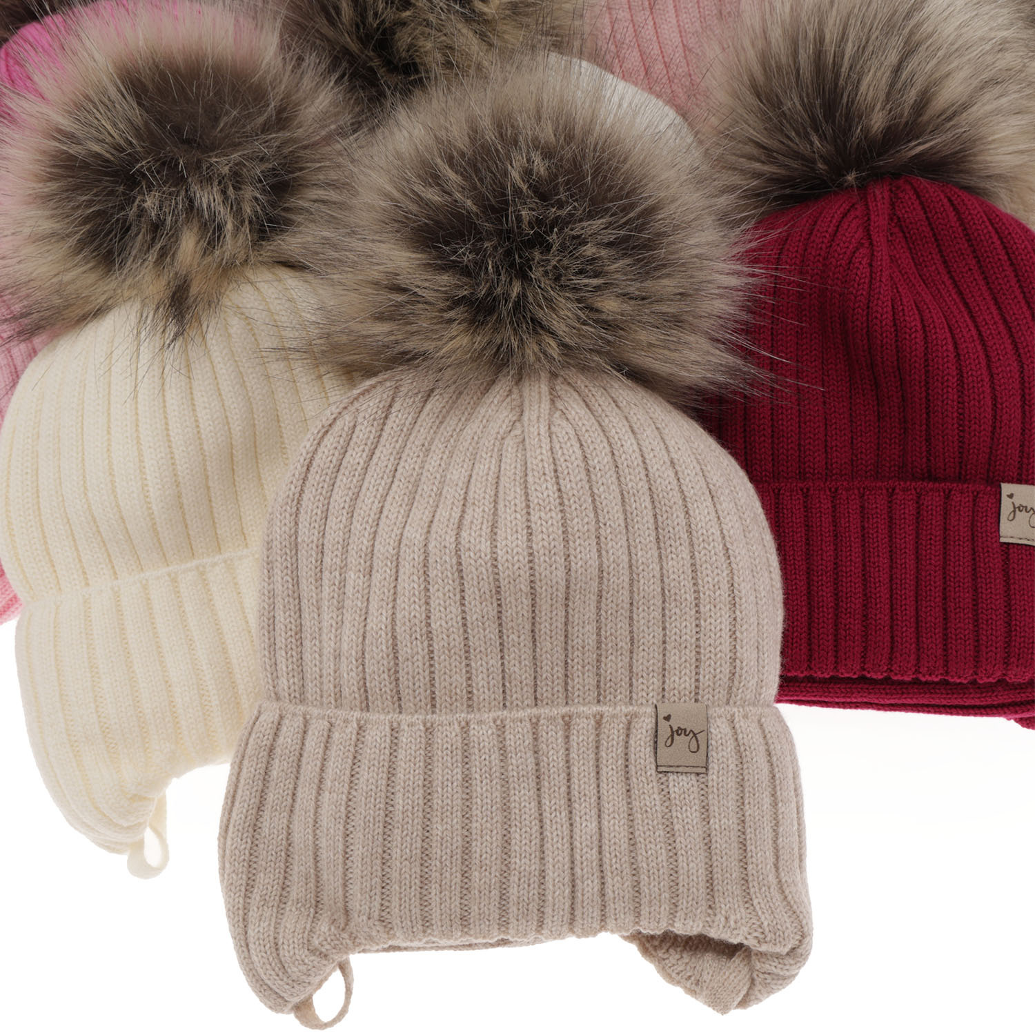 Meisjes winter set muts en buissjaal, beige, 100% Merino Wol, met bindkoorden, Junika