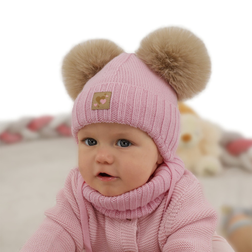 Tyttöjen pipo ja kauluri, talvi setti, beige, 100% merinovillaa, vuorattu villafleeceellä, Ronia